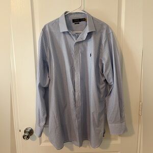 Ralph Lauren Men's Blue and White Checkered Dress Shirt